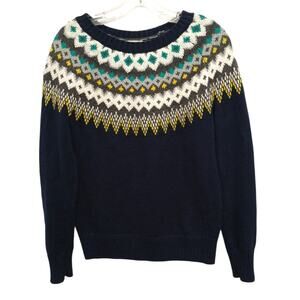 Vintage Old Navy Fair Isle Nordic Sweater Pullover XS Navy Blue Boho Ski Lodge